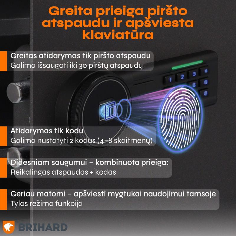 Brihard Business XL Biometric Black Pearl biroja seifs