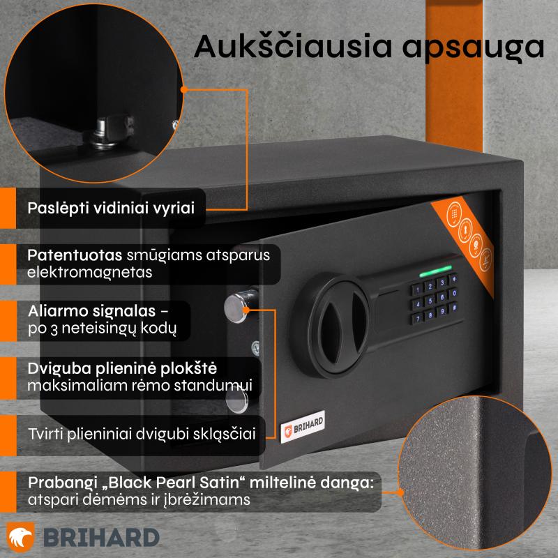 Brihard Home LED E Black Pearl Mēbeļu seifs