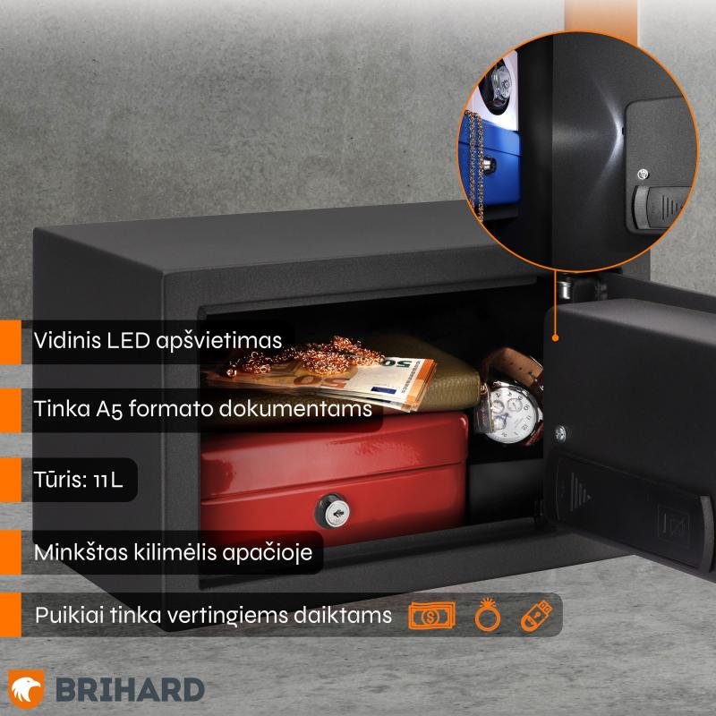 Brihard Home LED E Black Pearl Mēbeļu seifs
