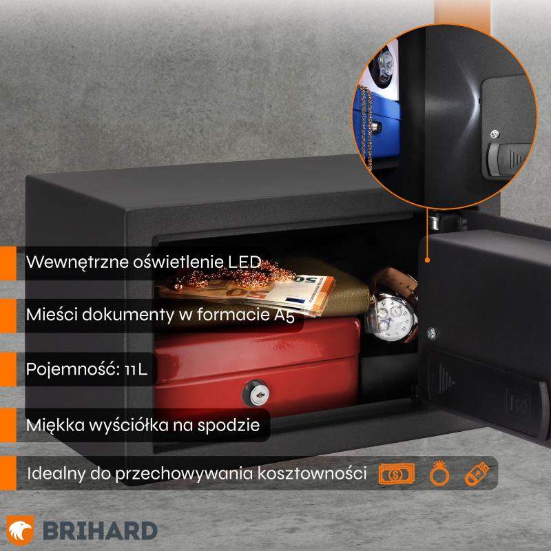 Brihard Home LED E Black Pearl Mēbeļu seifs